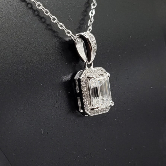 Certified 2 CT Emerald Cut Moissanite Pendant Necklace | 925 Sterling Silver - Picture 6 of 17